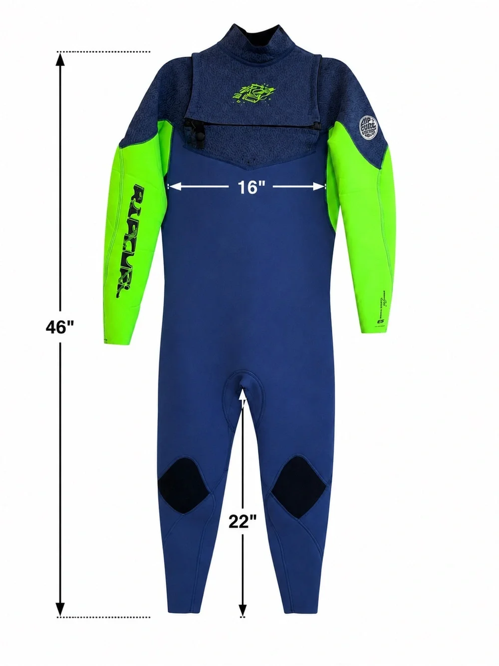 Rip Curl Dawn Patrol Youth 16 4/3 Chest Zip Wetsuit Blue Green NWT